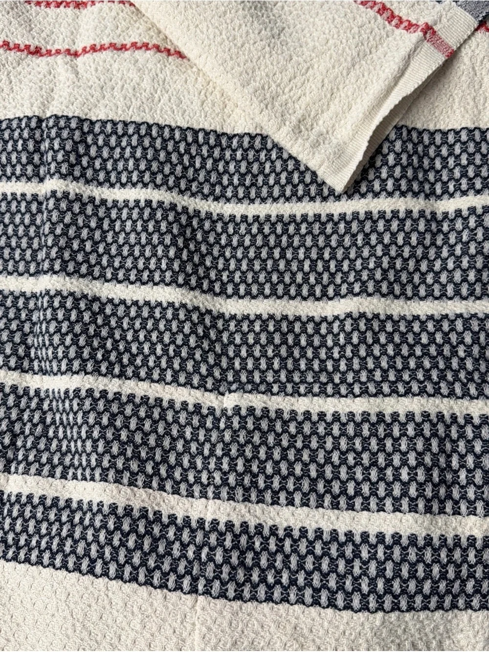 Sand cloud 100% organic Striped Cotton Throw Blanket in Cream, Navy and Red
